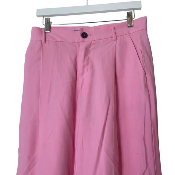 ZARA Women Pleated Wide Leg High Rise Trouser in Pink Size Medium - Picture 3 of 8